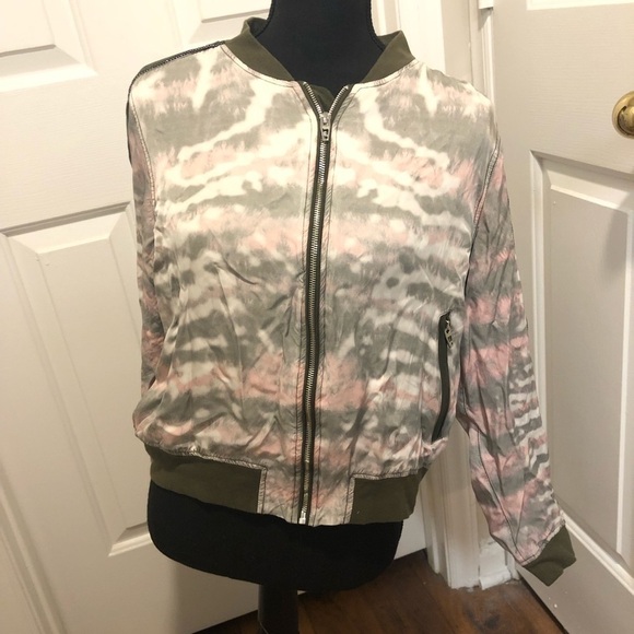 BlankNYC Green Pink Tie Dye Bomber Jacket Medium B - Picture 2 of 7